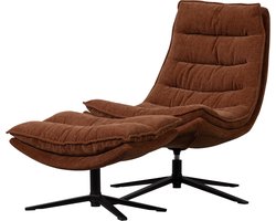 WOOOD Kube Draaifauteuil Met Hocker - Chenille stof - Bruin - 100x74x89 cm