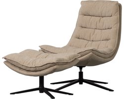 WOOOD Kube Draaifauteuil Met Hocker - Chenille stof - Naturel/Beige - 100x74x89 cm
