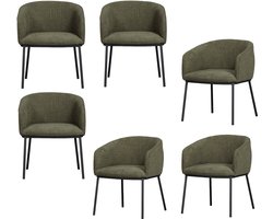 WOOOD Leon Eetkamerstoelen - Bouclé - Bosgroen - Set van 6