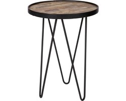 WOOOD Lev Bijzettafel - Met Teakhouten Bovenblad - Teak/Metaal - Zwart/Naturel - 52x39x39 cm