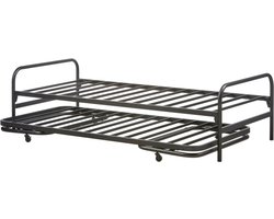 WOOOD Lucy Eenpersoonsbed + Onderschuifbed - Metaal - Zwart -57x95x209