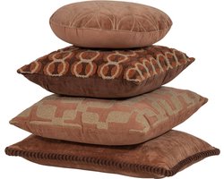 WOOOD Luvo Kussens Roze/Zand - Set Van 4 - 50x50x10