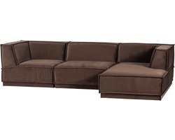 WOOOD Manu Chaise Longue Bank Rechts - Velvet - Bruin - 73x286x160