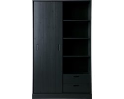 WOOOD Move schuifdeurkast - Grenen - Mat Zwart - 200x120x42
