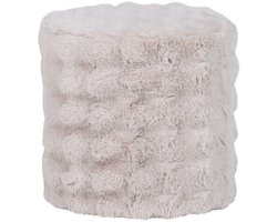 WOOOD Olven Poef Hoog - Fluffy Stof - Naturel/Beige - 46x46x46 cm