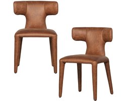 WOOOD Permit Eetkamerstoelen - Leerlook - Cognac - Set van 2