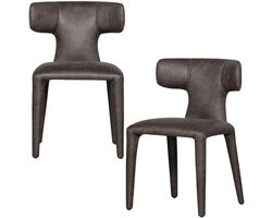 WOOOD Permit Eetkamerstoelen - Leerlook - Zwart/Grijs - Set van 2