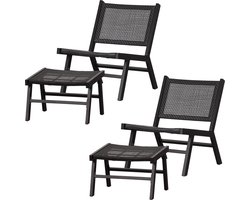 WOOOD Puk Tuin Fauteuils + Hocker - Aluminium - Zwart - Set van 2