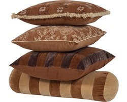 WOOOD Rela Kussens Bruin/Ecru - Set Van 4 - 50x50x10