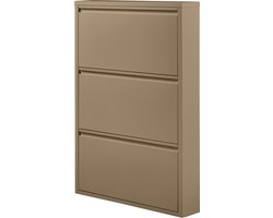 WOOOD Sabine 3-Vaks Schoenenkast - Met Handige Klapdeuren - Metaal - Zand/Beige - 103x66x16 cm