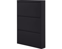 WOOOD Sabine 3-Vaks Schoenenkast - Metaal - Zwart - 103x66x16
