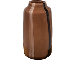 WOOOD Selena Vaas Met Streep Decoratie - Glas - Bruin - 35x18x18 cm