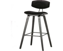 WOOOD Senn Barstoel - Fluweel - Zwart - 91x42x48