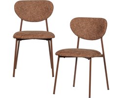 WOOOD Valor Eetkamerstoelen - Geweven Stof - Bruin - Set van 2