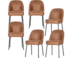WOOOD Vogue Eetkamerstoelen - Leer - Cognac - Set van 6