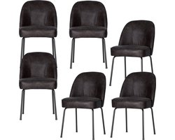 WOOOD Vogue Eetkamerstoelen - Leer - Zwart - Set van 6