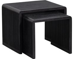 WOOOD Willa Bijzettafels Set van 2 - Teakhout - Zwart - 50x45x40