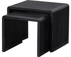 WOOOD Willa Bijzettafels Set van 2 - Teakhout - Zwart - 50x45x40 cm