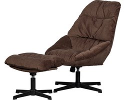 WOOOD Yaro Draaifauteuil Met Hocker - Chenille - Espresso - 94x71x83