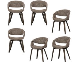 WOOOD Yossi Eetkamerstoelen Houten Bruine Poot - Bruin - Set van 6