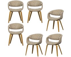 WOOOD Yossi Eetkamerstoelen Met Houten Naturel Poot - Zand - Set van 6
