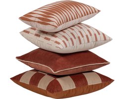 WOOOD Zena Kussens - Katoen - Roze/Roestbruin - 50x50x10 cm - Set van 4