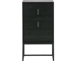 WOOOD Zola Nachtkastje Incl. Lade En Deur - Grenenhout - Zwart - 74x40x35