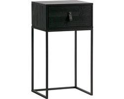 WOOOD Zola Nachtkastje Met Lade - Grenenhout - Zwart - 74x40x35 cm