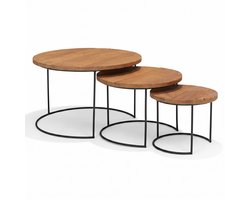 Wooodz Salontafel Set van 3 Rond - Industriële Koffietafel Mangohout