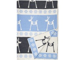 WOOOL Deken - REINDEER LUX (Blauw Grijs) - 130x200cm - Omkeerbare Wollen Deken