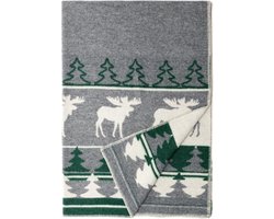 WOOOL Deken - REINDEER LUX (Grijs Groen) - 130x200cm - Omkeerbare Wollen Deken
