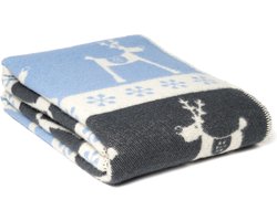 WOOOL® | Wollen Deken | REINDEER LUX (Blauw Grijs) | 130x200cm | Omkeerbaar | 88% Nieuw-Zeelandse Wol - 12% Katoen