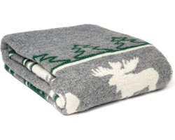 WOOOL® | Wollen Deken | REINDEER LUX (Grijs Groen) | 130x200cm | Omkeerbaar | 88% Nieuw-Zeelandse Wol - 12% Katoen