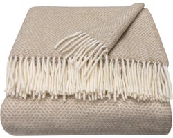 WOOOL® | Wollen Luxury Plaid | BEEHIVE (Oatmeal) | 150x183cm | 100% Lamswol | Bijenkorf Design Deken - Beige