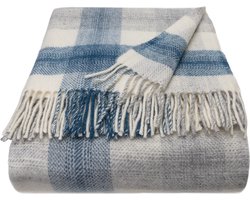 WOOOL® | Wollen Luxury Plaid | MEADOW CHECK (Ink) | 150x183cm | 100% Lamswol | Blok Kruis Design Deken - Blauw