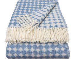 WOOOL® | Wollen Luxury Plaid | SPOTS (Blue Jay) | 150x183cm | 100% Lamswol | Stippen Design Deken - Blauw
