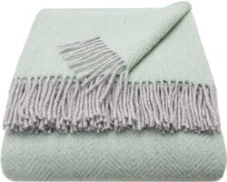 WOOOL® | Wollen Luxury Plaid | STELLA (Silver Grey & Laurel Green) | 150x183cm | 100% Lamswol | Visgraat Design Deken - Groen Grijs