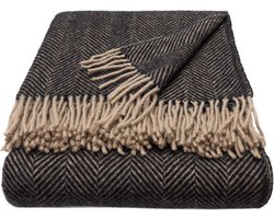 WOOOL® | Wollen Luxury Plaid | STELLA (Vintage) | 150x183cm | 100% Lamswol | Visgraat Design Deken - Bruin