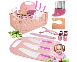 Wootoy Kindermessen Set Montessori Roze - 13 Delig - Kindermessenset - Keukenspeelgoed voor Peuters - Kook - Cadeau Meisje voor 3 4 5 6 7 8 jaar - Kindvriendelijk Materiaal