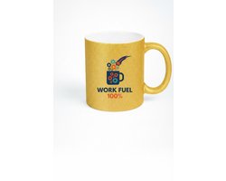 Work Fuel 100% Mok 330ml – Gouden Keramische Koffiemok met Motiverend Kantoor Design – Perfect Cadeau voor Professionals & Collega’s