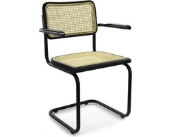 Workliving Bas Eetkamerstoel - Rotan Design Zwart - Met Armleggers