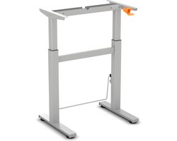 Worktrainer - BouncyDesk Gasveer - Hoogte 69-106 cm - Breedte 65 cm - Klein Zit Sta Bureau Frame – Traploos in Hoogte Verstelbaar Bureau Onderstel - Zilver - Met Voetschommel
