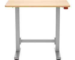 Worktrainer MiniMover Klein Gasveer Zit-Sta Bureau 80x50 cm – Compact Sta Bureau met Wielen – In Hoogte Verstelbaar 70-115 cm – Licht Eiken Werkblad – Zilver Frame