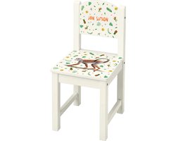 World of Mies kinderstoeltje met naam - Houten stoel aap - wit Sundvik model - hoogwaardige kleurenprint in het hout - handgeschilderd design door Mies