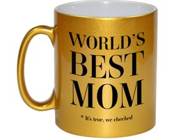 Worlds best mom cadeau koffiemok / theebeker - 330 ml - goudkleurig - Cadeau mok - moederdag - mama