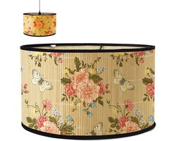 Woven Lampenkap met Bloemenprint, 30 x 20 cm, E27 Fitting, Verwijderbare Lampenkap voor Tafel-, Vloer- en Bedlampen, Retro Design en Sfeervolle Verlichting