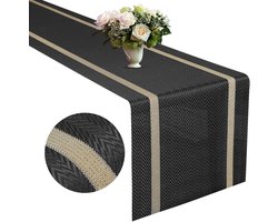 Woven Vinyl Tafelrunner Zwart met Gouden Draad 72 x 12 Inch Heat Resistant en Waterproof