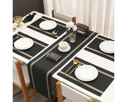 Woven Vinyl Tafelrunner Zwart met Gouden Draad 72 x 12 Inch Heat Resistant en Waterproof