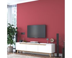 Wren TV-meubel | 100% Melamine Laag | 18mm Dikte | 180cm Breedte x 48cm Hoogte | Wit Notenhout
