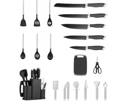 WRH - Keukengerei + Messenset + Houder - Kookgerei 20 Delige Set - Hittebestendig / BPA Vrij